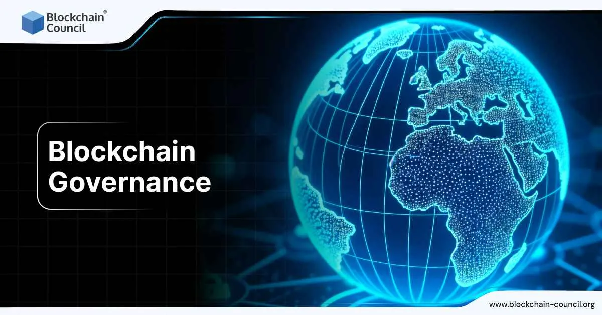 Global blockchain governance with digital world map visualization