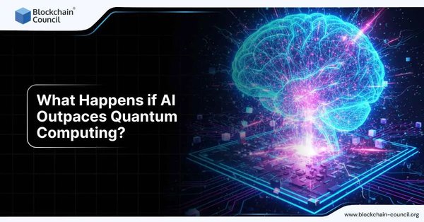 A glowing digital brain made of blue and pink neural lines emerges from a microchip, symbolizing the power of AI surpassing technological limits.